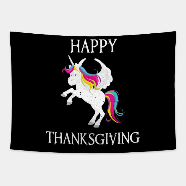 Happy Thanksgiving Funny Unicorn Art Design Tapestry by merchlovers