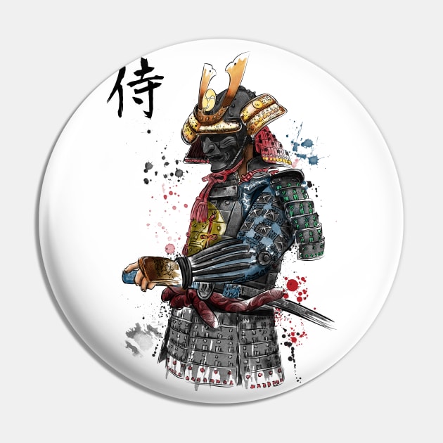 Samurai Watercolor Pin by DrMonekers