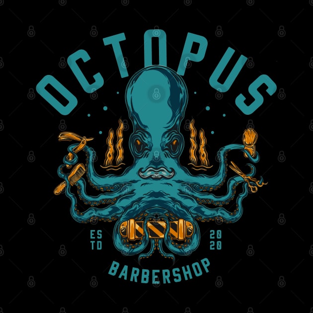 The Octopus Barbershop Illustration by Merchsides