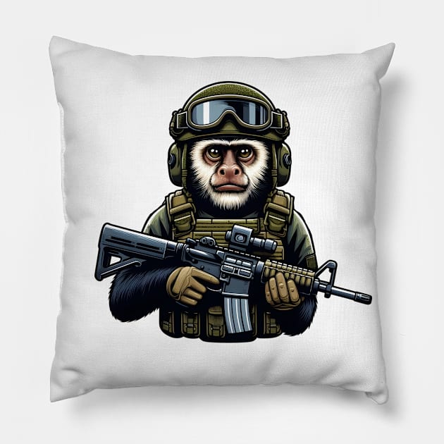 Tactical Monkey Pillow by Rawlifegraphic