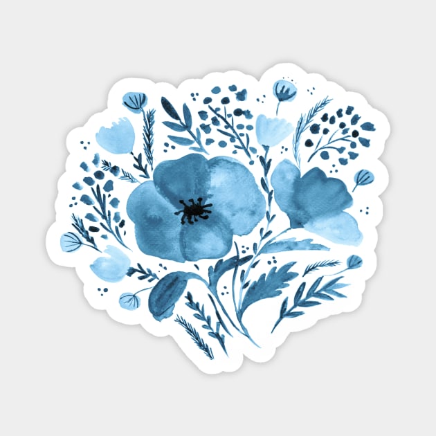 Watercolor poppies bouquet - blue Magnet by wackapacka