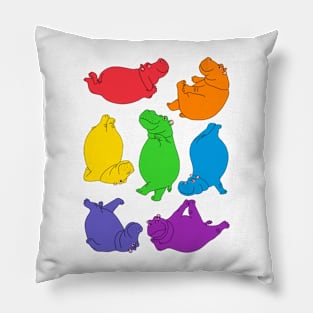 Hippo Workout - bright rainbow Pillow