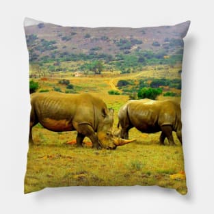 African Wildlife Photography Rhino Couple Pillow