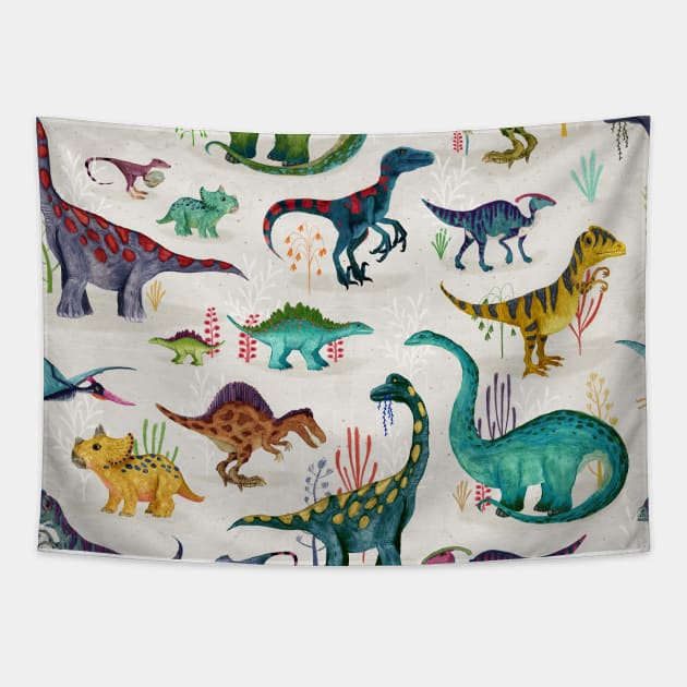 Bright Dinosaurs Tapestry by katherinequinnillustration