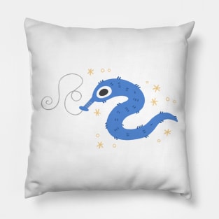 Blue Worm-on-a-String Pillow