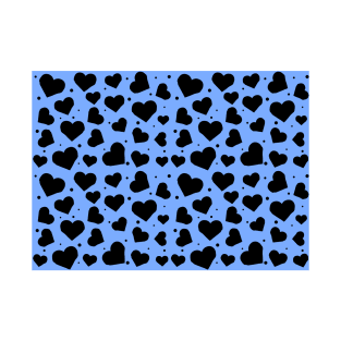 Black Hearts Seamless Pattern on Blue Background T-Shirt