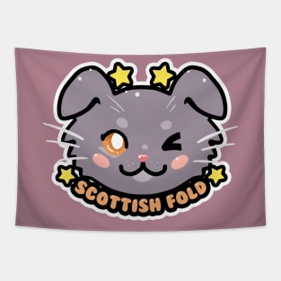 KAWAII Chibi Scottish Fold Cat Face Tapestry