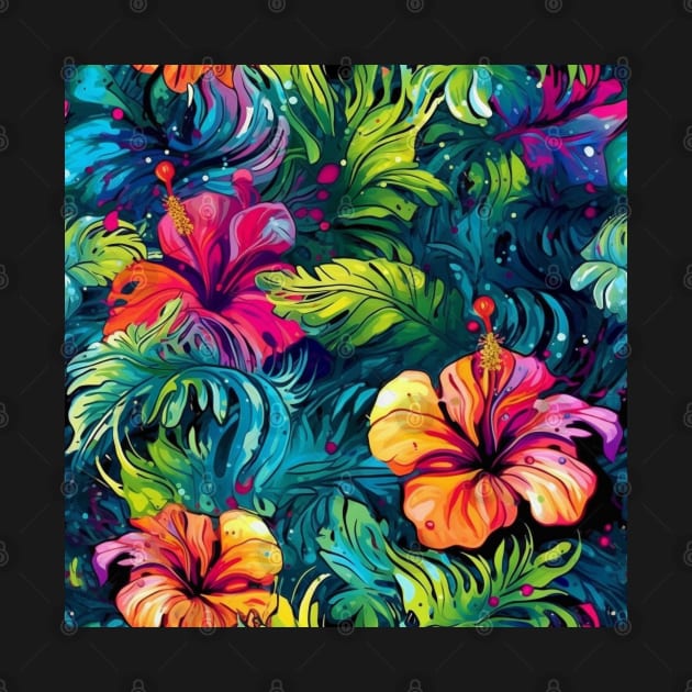 Colorful hibiscus pattern by BloodRubyz