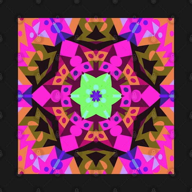 Retro Mandala Flower Pink Orange and Green by WormholeOrbital