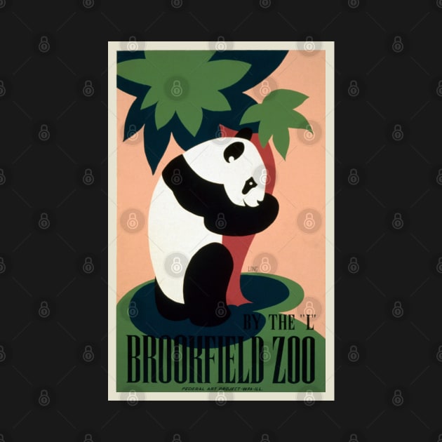 Restored WPA Poster with Panda reading By The "L" Brookfield Zoo, Illinois by vintageposterco