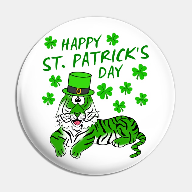 Happy St. Patrick’s Day 2022 Tiger Animal Lover Pin by doodlerob