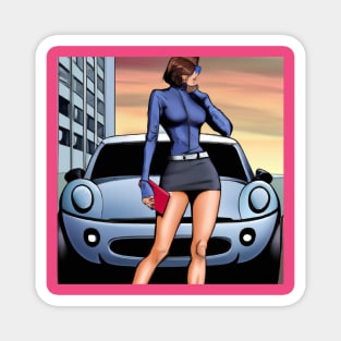 Comic Book Woman Standing with Car Magnet