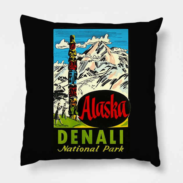 Denali National Park Alaska Vintage Pillow by Hilda74