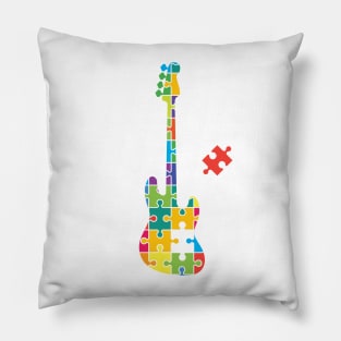 Color Puzzle Bass Guitar Silhouette Pillow