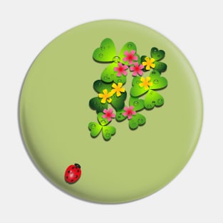 Ladybug with Oxalis  leaves Pin