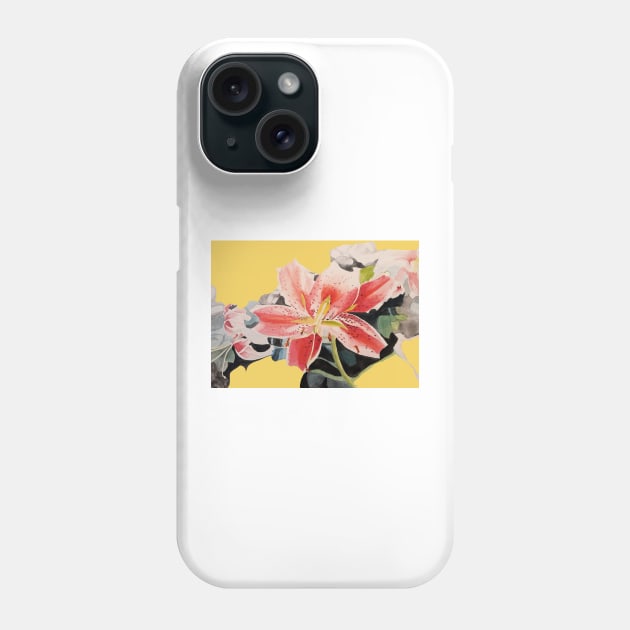 Red Lily Watercolor Painting on Yellow Phone Case by SarahRajkotwala