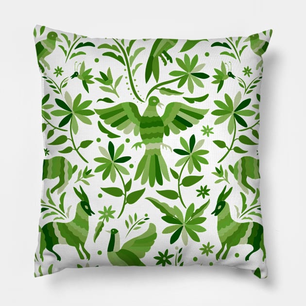 Mexican Otomí Design in Green Pillow by Akbaly