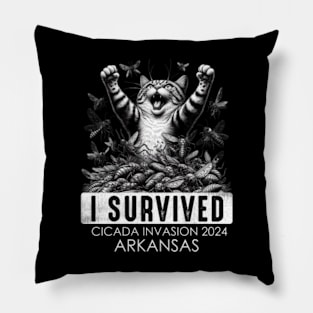 Arkansas Cicada Invasion Survivor Funny Cat Pillow