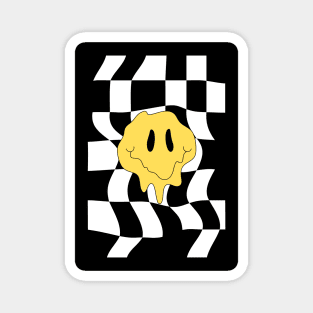 Trippy distorted smiley face and checkers Magnet