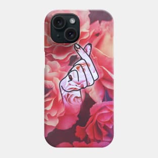 Korean Love Finger Snap - Pink Floral Phone Case