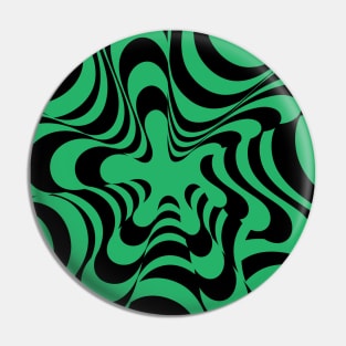 Abstract Groovy Retro Liquid Swirl in Black Green Pin