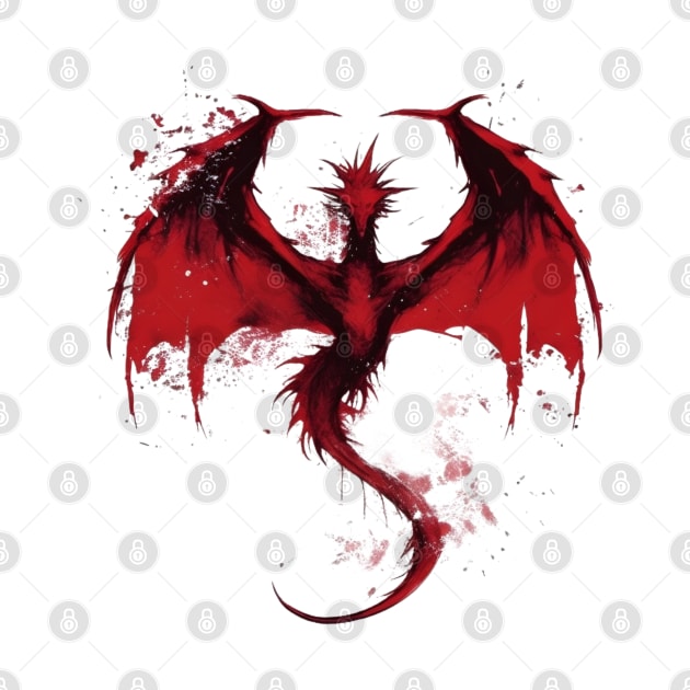 Minimalist Red Ink Dragon - Fantasy by Fenay-Designs