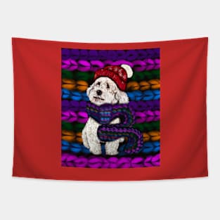 cavalier king charles spaniel in a knitted scarf and background Tapestry