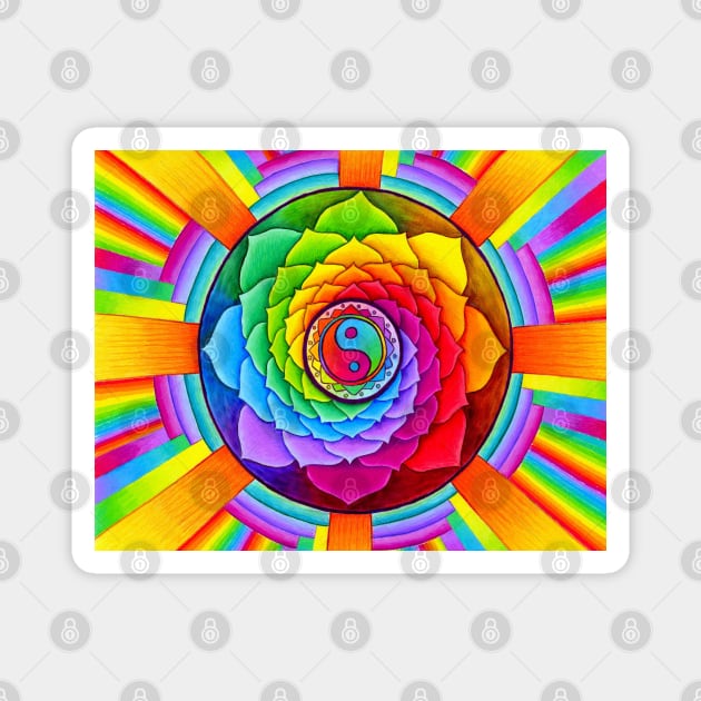 Healing Lotus Rainbow Yin Yang Mandala Magnet by rebeccawangart