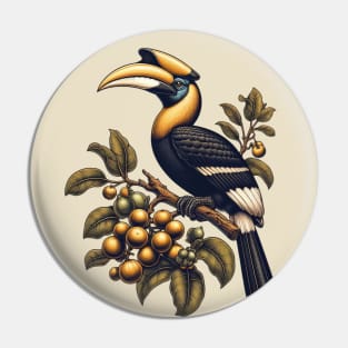 The Great Hornbill on Fig Tree, Vintage Pin