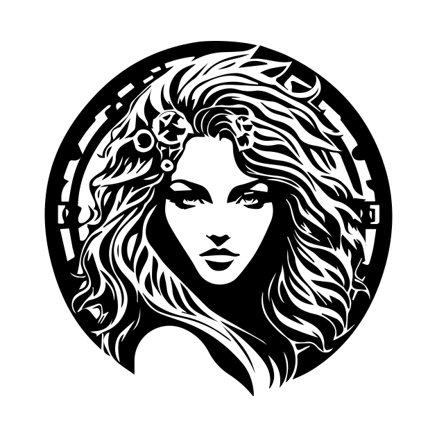 Woman's Face - Black and White Graphic Design by Well3eyond