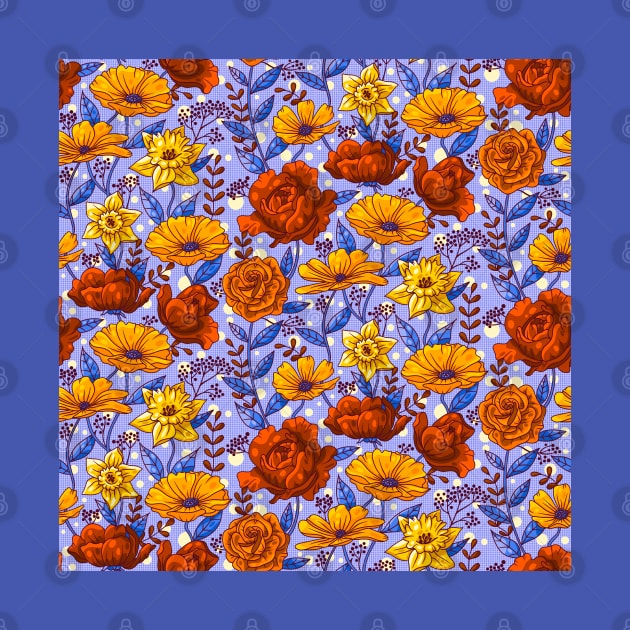 Rich Summer Flowers on Blue by Simplulina