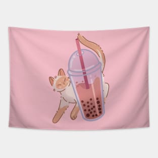 Bubble Tea Boba Red Point Thai Cat Tapestry