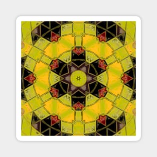 Mosaic Mandala Flower Yellow Green Red and Black Magnet