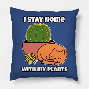 Golden Ball Succulent and Sleepy Cat Stay Home with plants Pillow