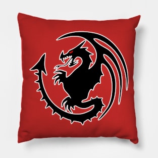 Round Black Dragon Design On Red Background Pillow