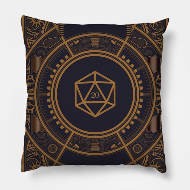 Retro Steampunk Polyhedral 20 Sided Dice Critical Hit Pillow by pixeptional