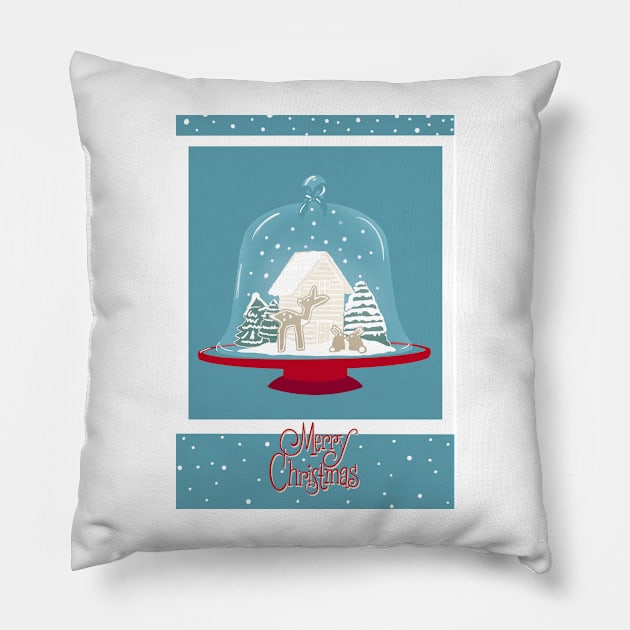 Vintage Merry Christmas Gingerbread House Terrarium Pillow by NattyDesigns