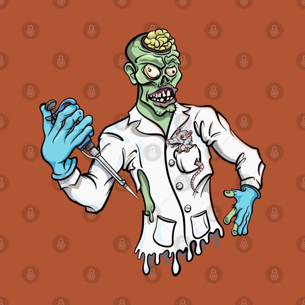 Mad Scientist Zombie with PCR Pipette Funny Science Cartoon by SuburbanCowboy