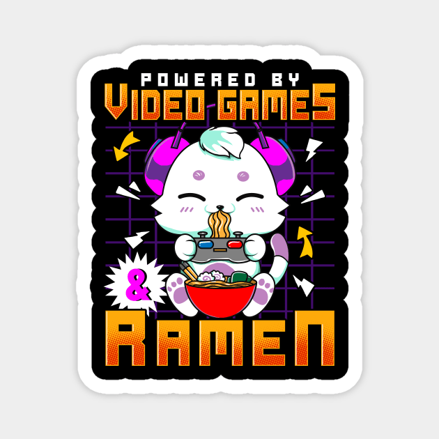 Powered By Video Games & Ramen Anime Cat Gamer Magnet by theperfectpresents