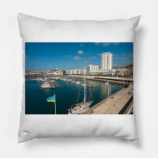 Portuguese city and marina Pillow by Gaspar Avila