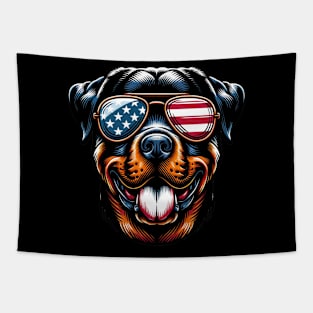 Rottweiler Patriotic Sunglasses American Flag 4th of July Tapestry