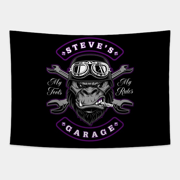 Steve's Garage Personalized Men's Gift Tapestry by grendelfly73