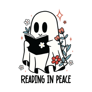 Reading In Peace Ghost Reading Book Sticker Book lover sticker Bookish Spicy Book Reading Romance Book Peace in Book Librarian Gift For Book Lover T-Shirt