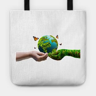 Human Hand Holding a Globe on Transparent Backgrounds Tote