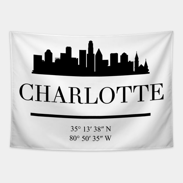 CHARLOTTE NORTH CAROLINA BLACK SILHOUETTE SKYLINE ART Tapestry by deificusArt