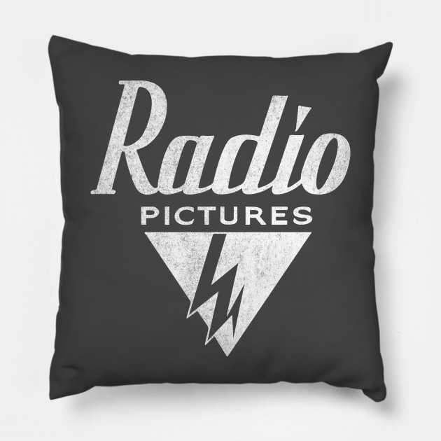 RKO Radio Pictures White Distressed Design Pillow by vokoban