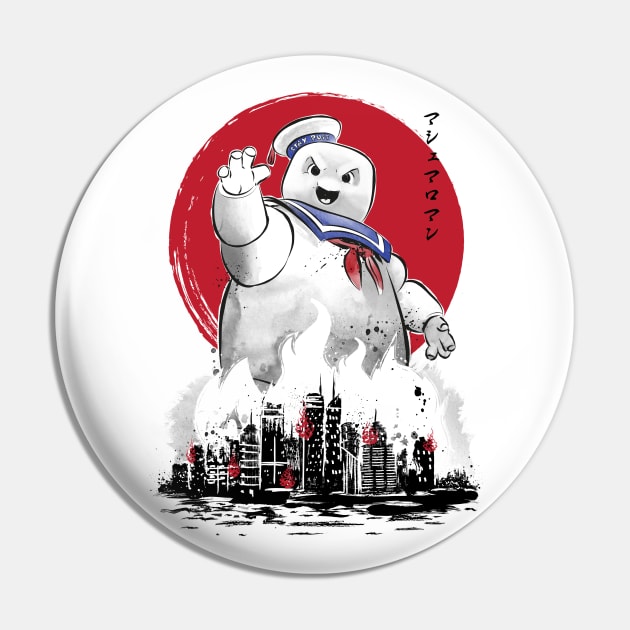 Marshmallow man sumi-e Pin by DrMonekers