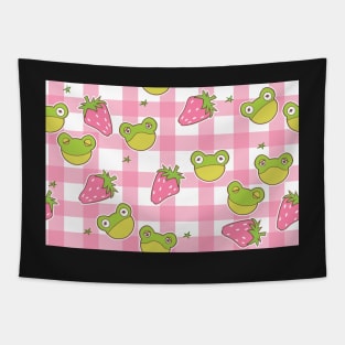 Pink Gingham Frogs Tapestry