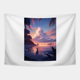 Sunset Beach Rabbit Tapestry