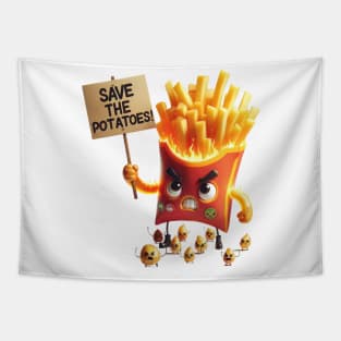 Revolutionary Fries – Save the Spuds Protest Sticker Tapestry